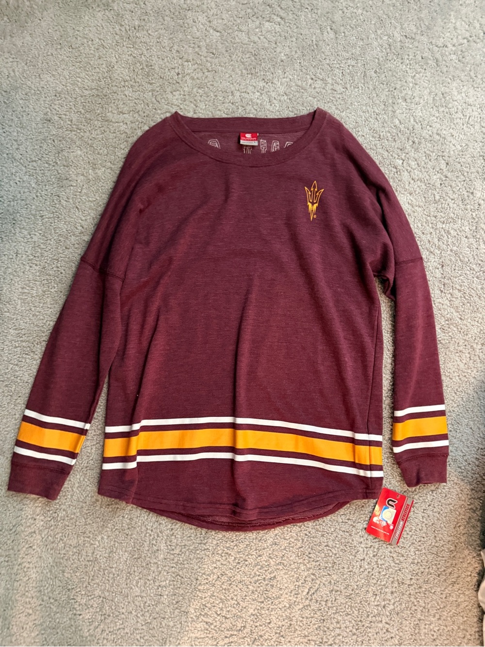 ASU Maroon Long-Sleeve Crew with Gold Stripe Accents